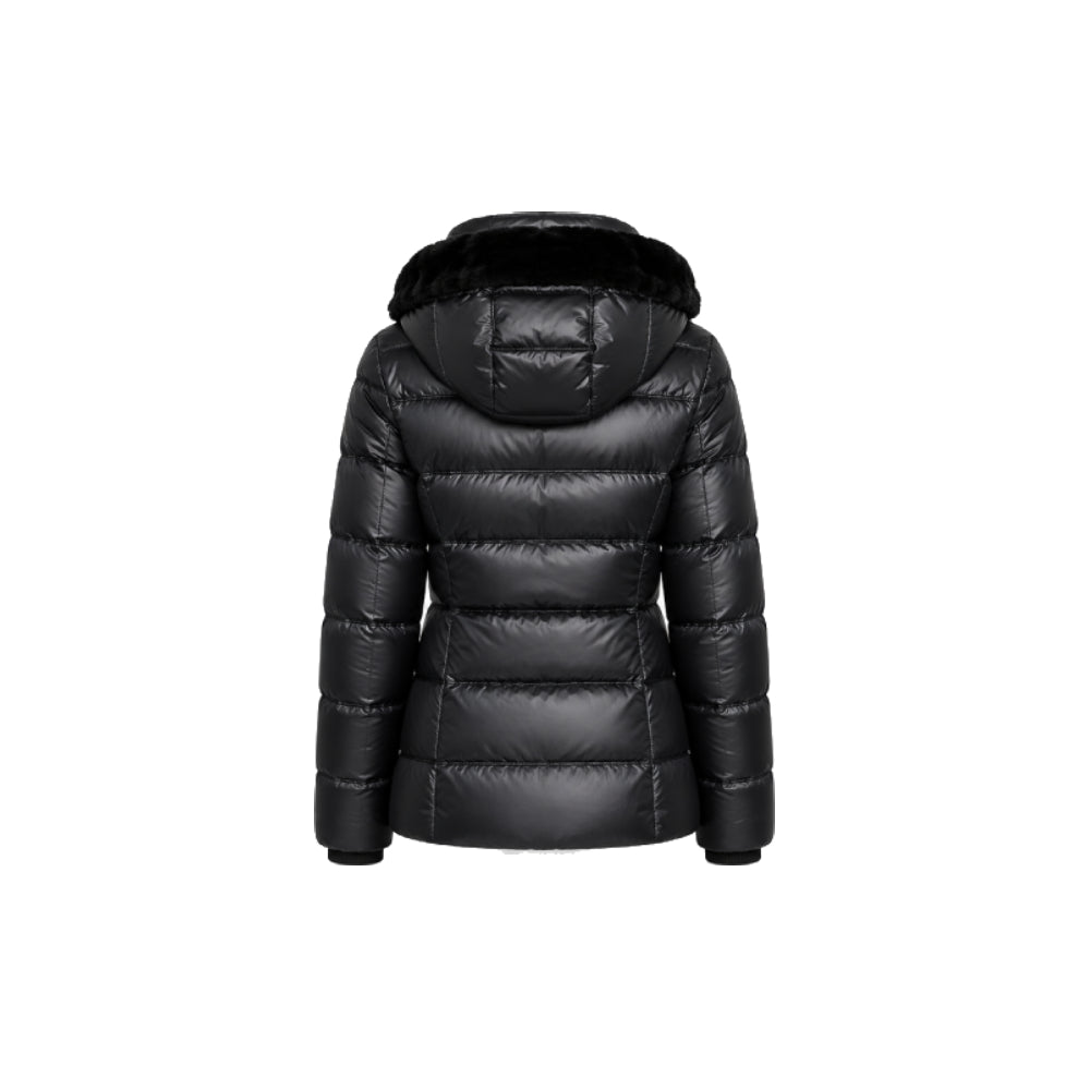 Calvin Klein Puffer Coat with Glossy Finish and Faux-Fur Hood in Black