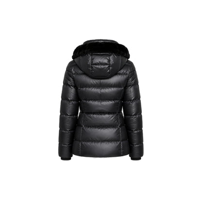 Calvin Klein Puffer Coat with Glossy Finish and Faux-Fur Hood in Black