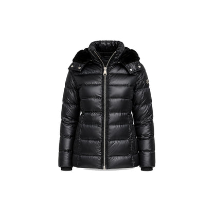 Calvin Klein Puffer Coat with Glossy Finish and Faux-Fur Hood in Black