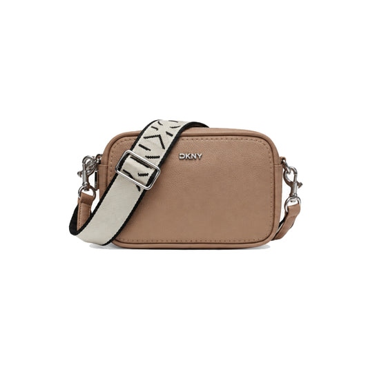 DKNY Nessa Camera Bag with Logo Jacquard Strap In Cappuccino