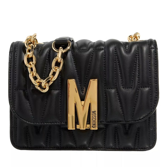 MOSCHINO "M" Group Quilted Shoulder Bag Fantasy Print Black