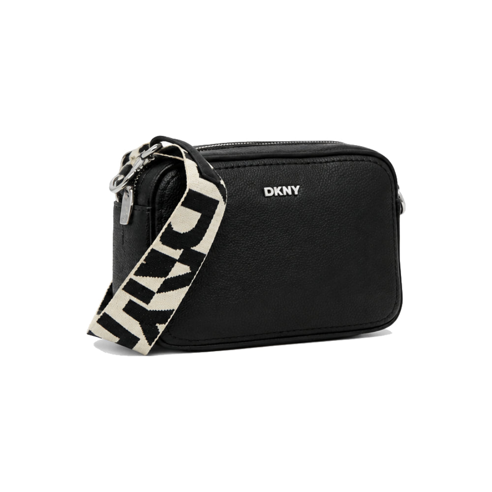 DKNY Nessa Camera Bag with Logo Jacquard Strap In Black