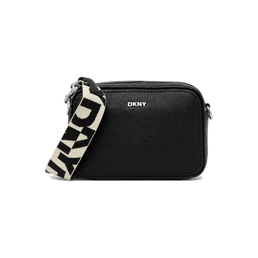 DKNY Nessa Camera Bag with Logo Jacquard Strap In Black