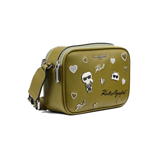 Karl Lagerfeld Maybelle Logo Camera Cross Body Bag with Pins in Olive