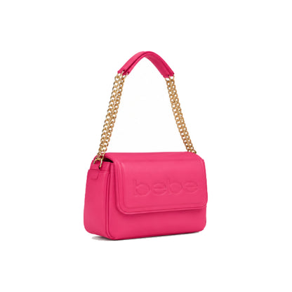 Bebe Logo Shoulder Bag with Gold Chain Strap in Pink