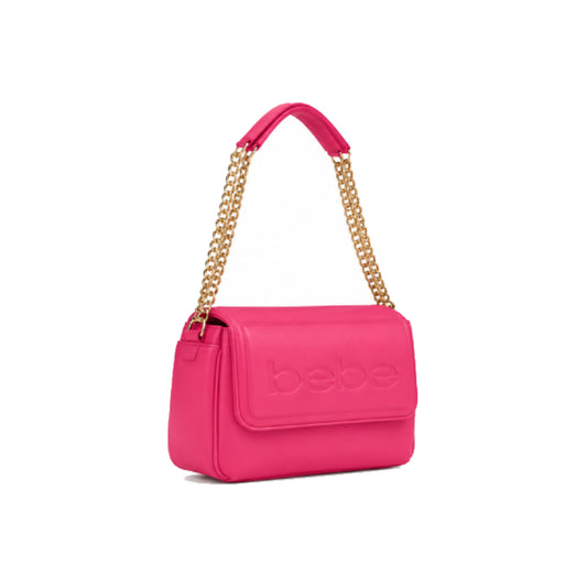 Bebe Logo Shoulder Bag with Gold Chain Strap in Pink