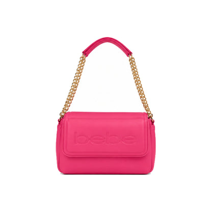 Bebe Logo Shoulder Bag with Gold Chain Strap in Pink
