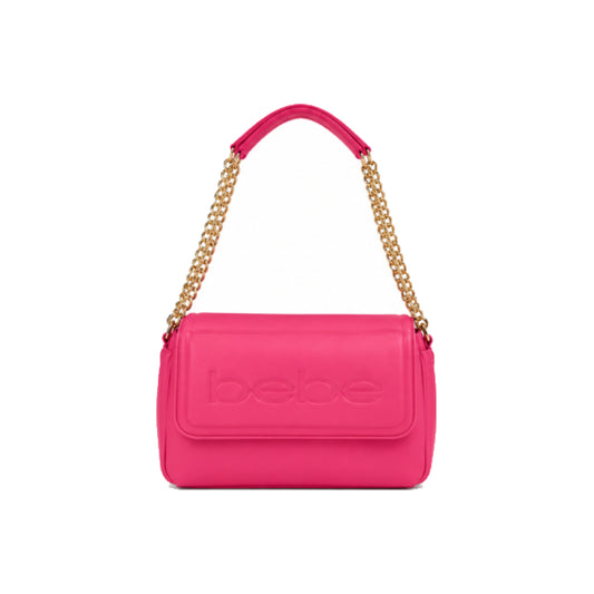 Bebe Logo Shoulder Bag with Gold Chain Strap in Pink