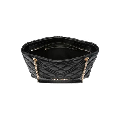Love Moschino Quilted Chain Shoulder Bag with Logo Plaque In Black
