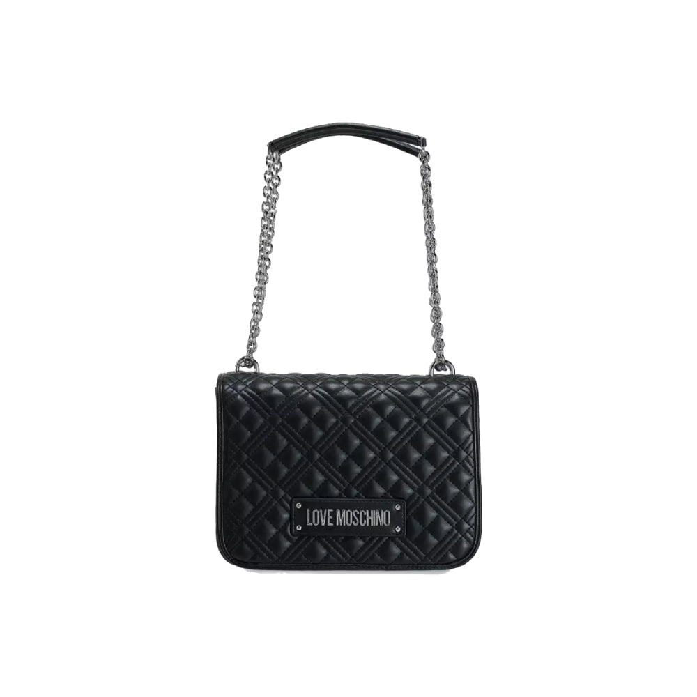 Love Moschino Quilted Shoulder Bag with Chain Strap and Logo Plaque In Black