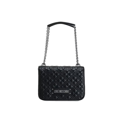 Love Moschino Quilted Shoulder Bag with Chain Strap and Logo Plaque In Black