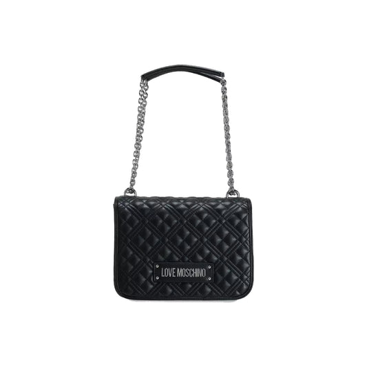 Love Moschino Quilted Shoulder Bag with Chain Strap and Logo Plaque In Black