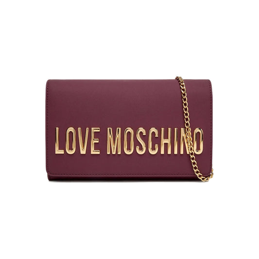 Love Moschino Zip-Through Crossbody Bag with Metallic Logo Lettering In Burgandy