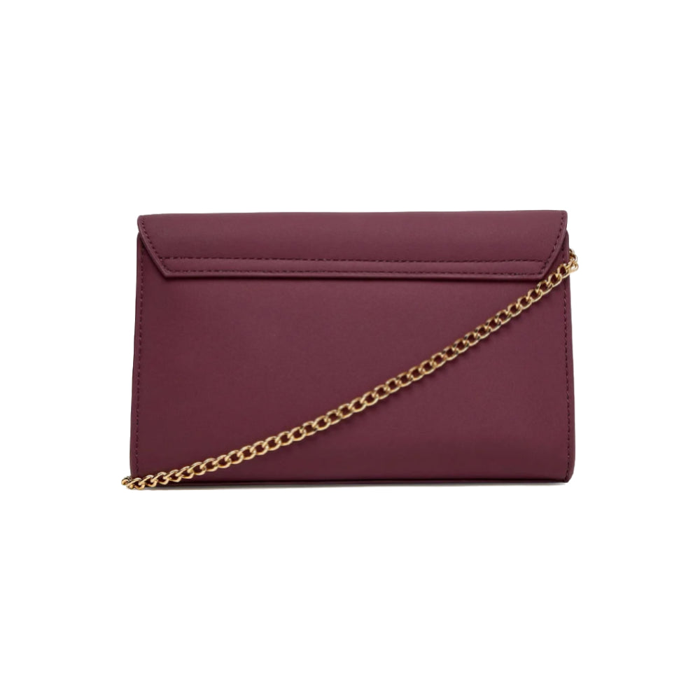 Love Moschino Zip-Through Crossbody Bag with Metallic Logo Lettering In Burgandy