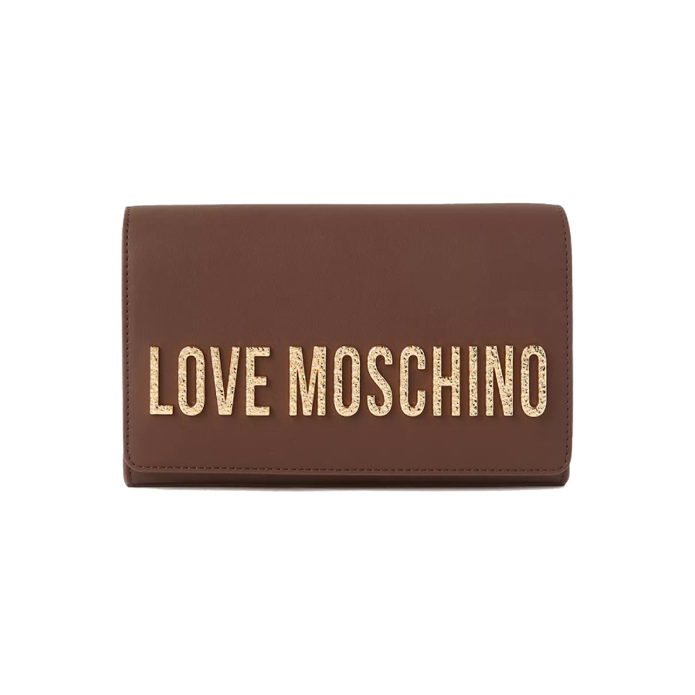 Love Moschino Zip-Through Crossbody Bag with Metallic Logo Lettering In Brown