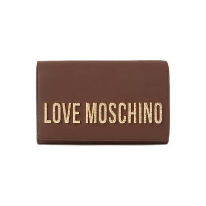 Love Moschino Zip-Through Crossbody Bag with Metallic Logo Lettering In Brown
