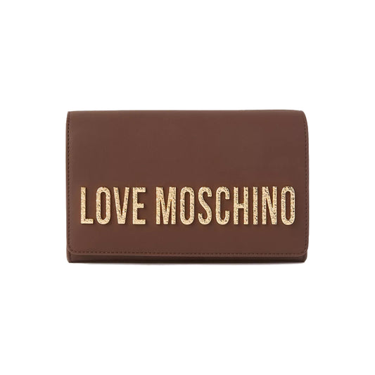 Love Moschino Zip-Through Crossbody Bag with Metallic Logo Lettering In Brown