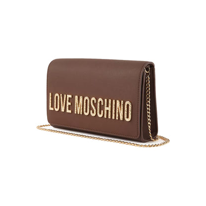 Love Moschino Zip-Through Crossbody Bag with Metallic Logo Lettering In Brown