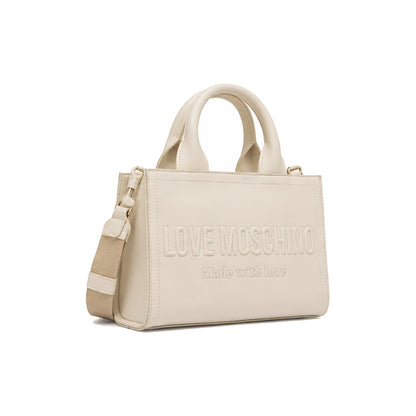 Love Moschino Handbag with Embossed Logo In Ivory