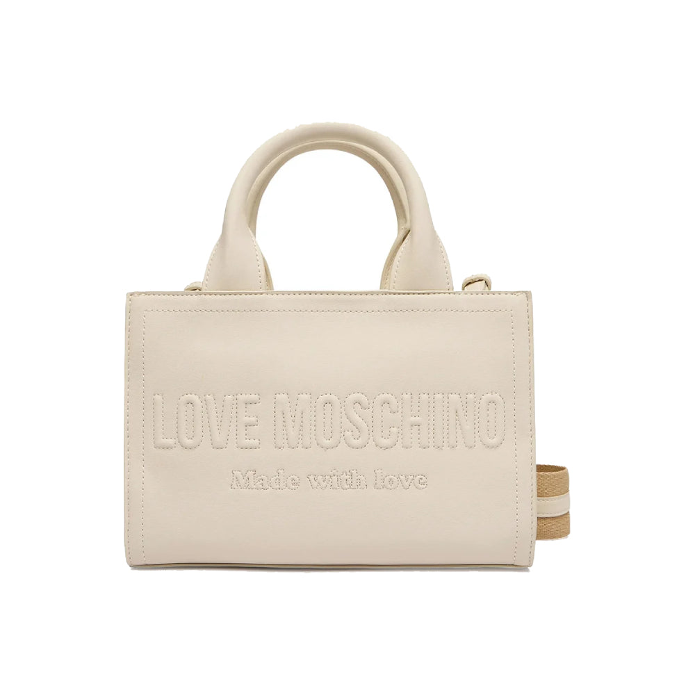 Love Moschino Handbag with Embossed Logo In Ivory