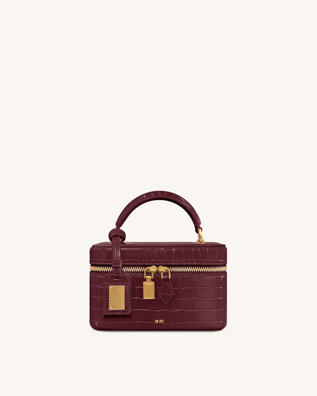 HW PEI Cleo Box Shape Top Handle Bag - Claret Croc