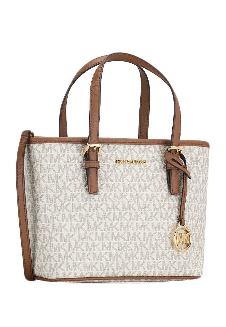 Micheal Kors small Jet Set Travel tote bag with top zip closure and logo in white