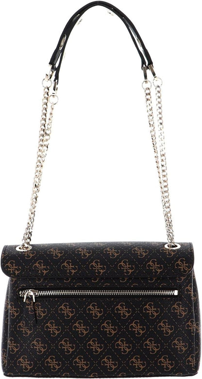 GUESS Washington Convertible Crossbody Flap Handbag Brown Multi Signature