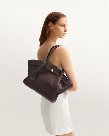 JW PEI Hana Medium Faux Straw Tote Bag in Dark Brown