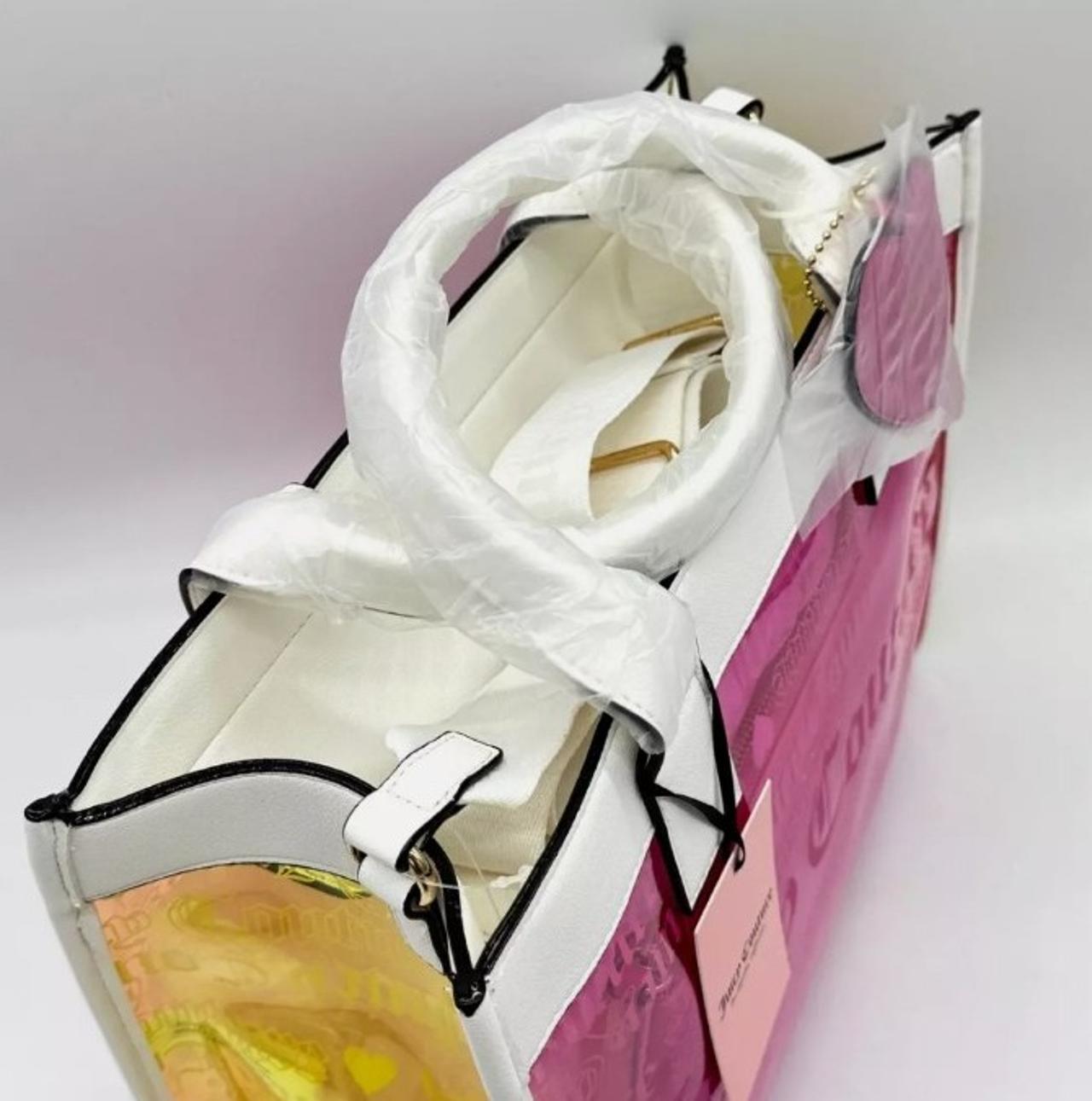 Juicy Couture Large 2pc Beachin Clear Logo MultiColor Tote Bag & Pouch Pink