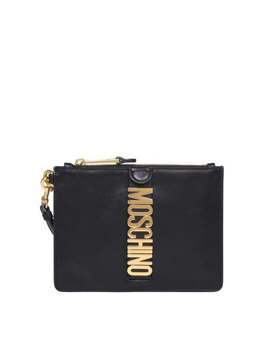 MOSCHINO Leather clutch with lettering logo