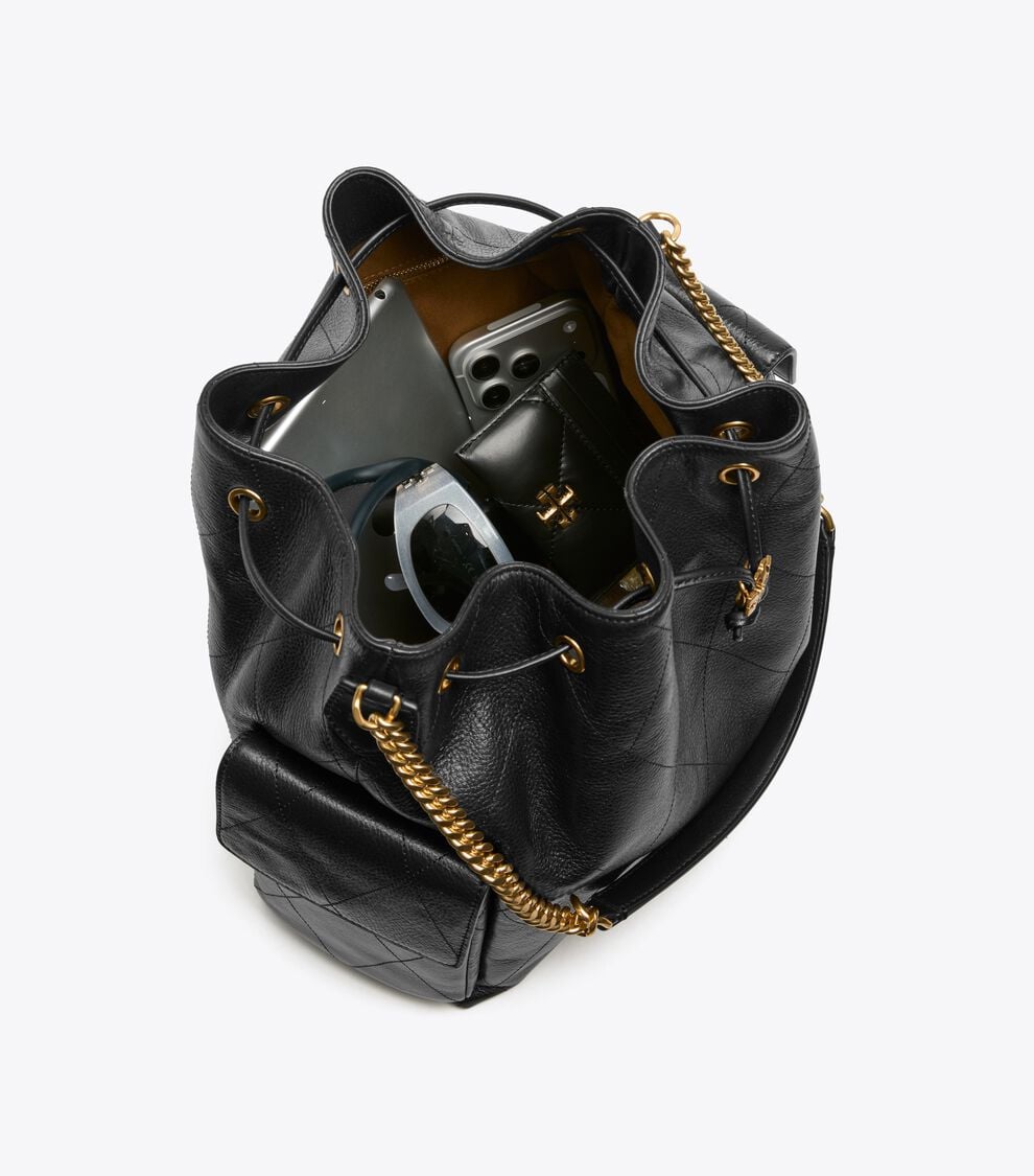 TORY BURCH CHARLIE QUILTED DRAWSTRING SHOULDER BAG IN BLACK