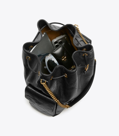 TORY BURCH CHARLIE QUILTED DRAWSTRING SHOULDER BAG IN BLACK