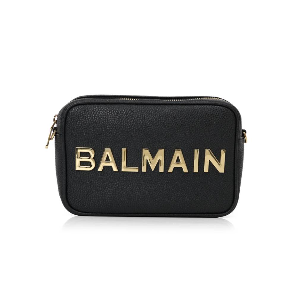 Balmain Pebbled Leather Crossbody Bag in Black