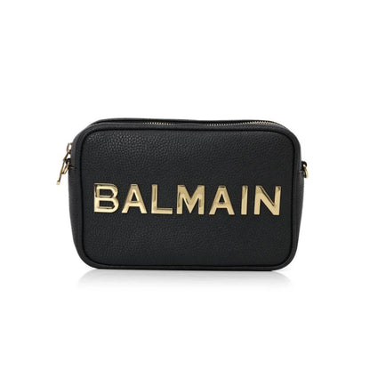 Balmain Pebbled Leather Crossbody Bag in Black