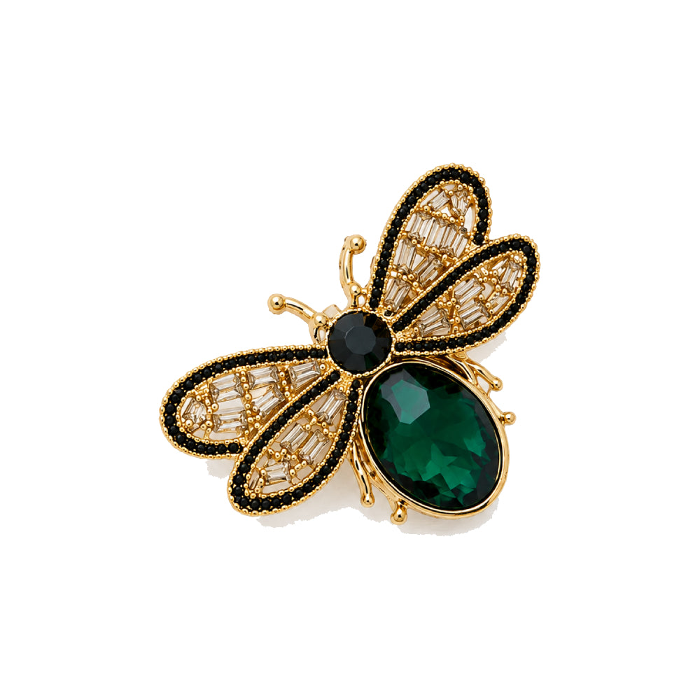 Bee Crystal Brooch Green Crystal In Gold