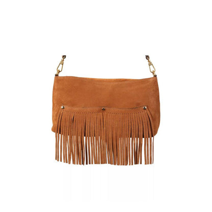 Abro Nana Fringes Shoulder Bag in Brown Suede