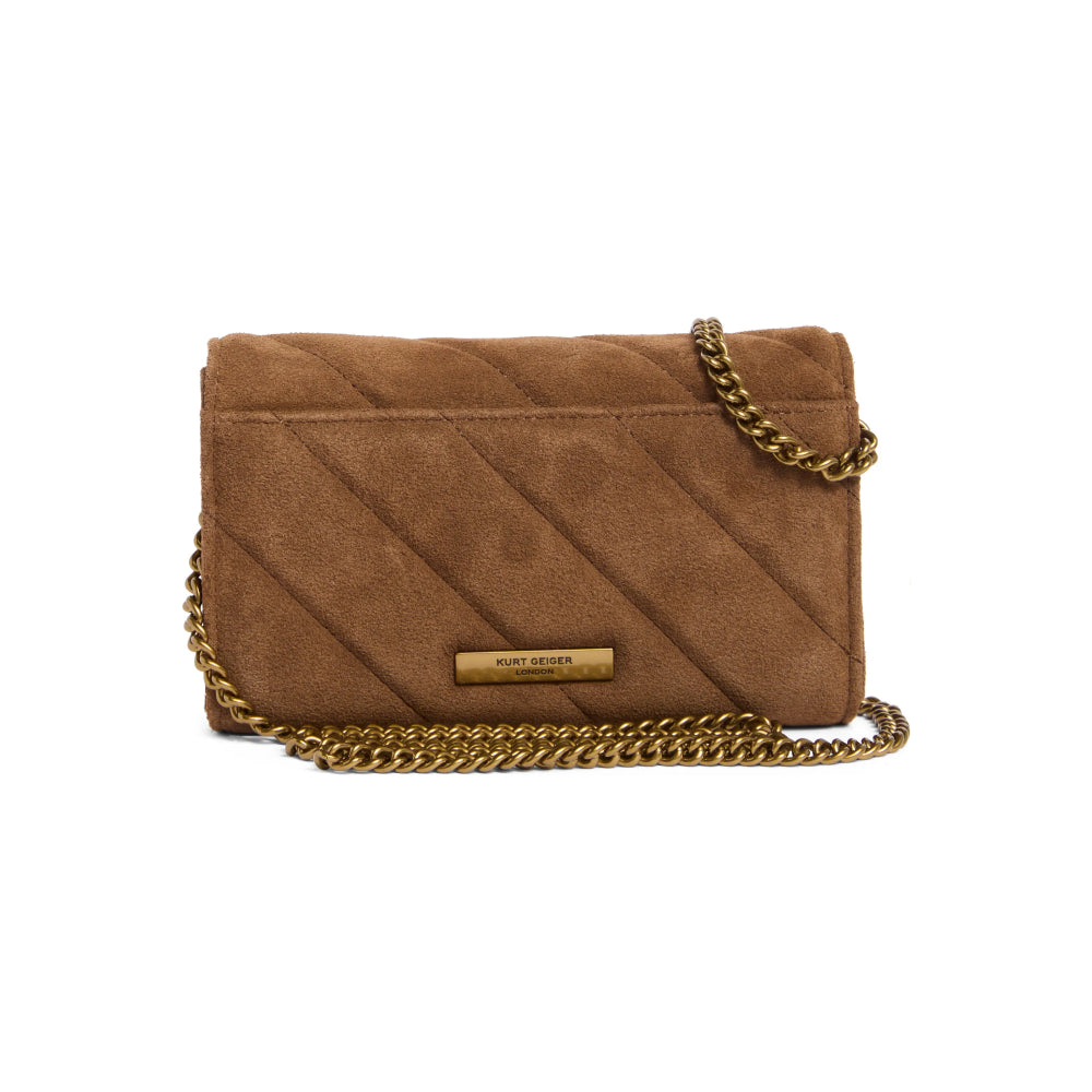 Kurt Geiger Soho Suede Wallet on Chain In Camel