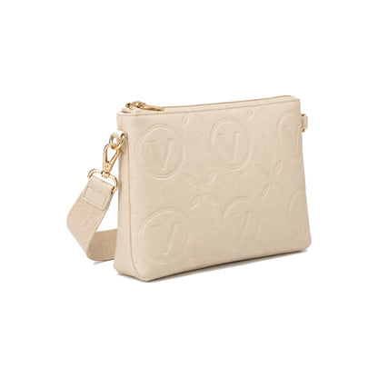 Valentino Bags Pansy Crossbody Bag with Embossed Logo Pattern In Ecru