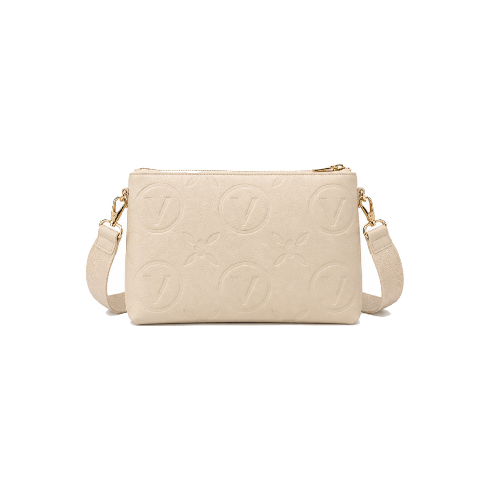 Valentino Bags Pansy Crossbody Bag with Embossed Logo Pattern In Ecru