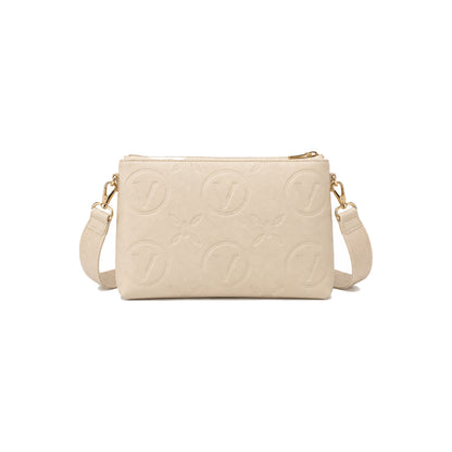 Valentino Bags Pansy Crossbody Bag with Embossed Logo Pattern In Ecru