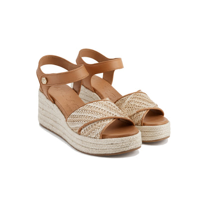 Karl Lagerfeld Paris Celest Sandals with Woven Crisscross Straps In Tan/Cream