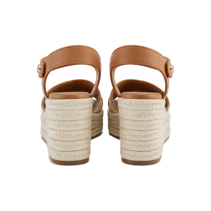 Karl Lagerfeld Paris Celest Sandals with Woven Crisscross Straps In Tan/Cream