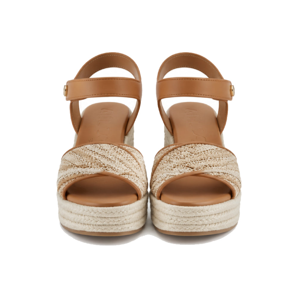 Karl Lagerfeld Paris Celest Sandals with Woven Crisscross Straps In Tan/Cream