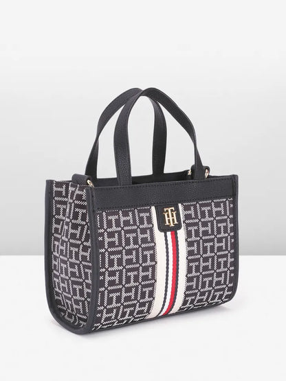 Tommy Hilfiger Brand Logo Textured Handheld Bag in navy
