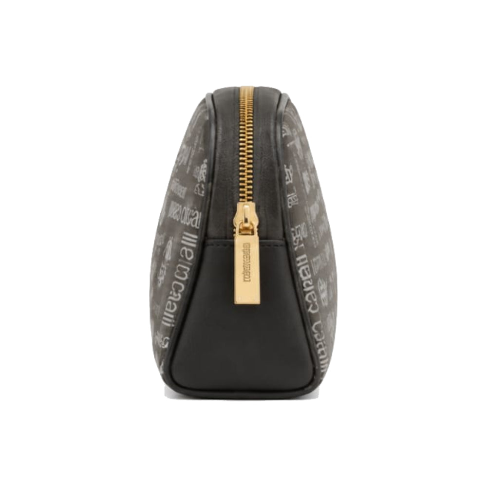 Roberto Cavalli Monogram Cosmetic Pouch In Black/Grey