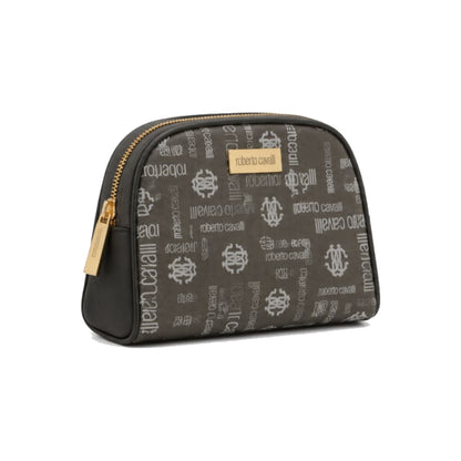 Roberto Cavalli Monogram Cosmetic Pouch In Black/Grey