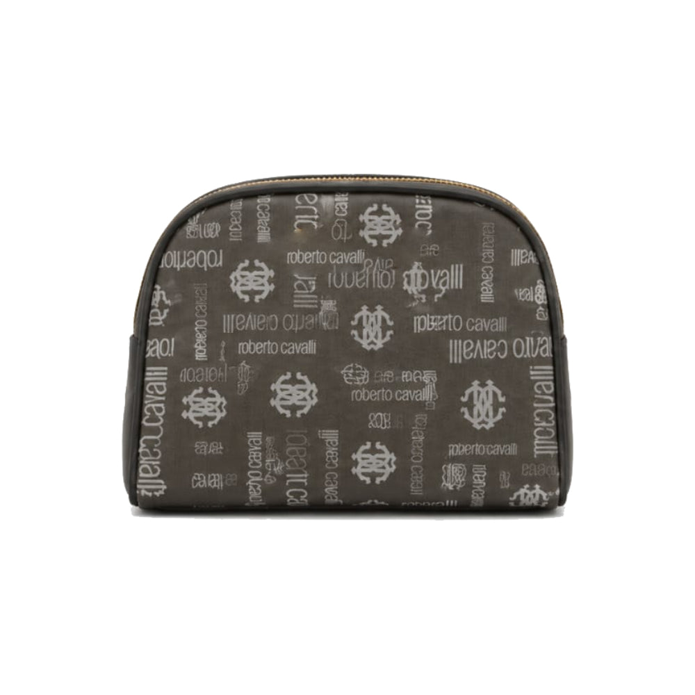 Roberto Cavalli Monogram Cosmetic Pouch In Black/Grey