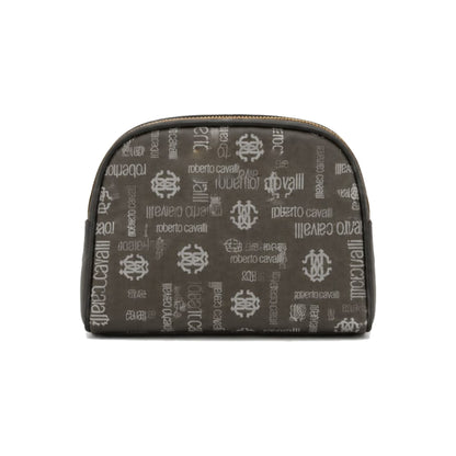 Roberto Cavalli Monogram Cosmetic Pouch In Black/Grey
