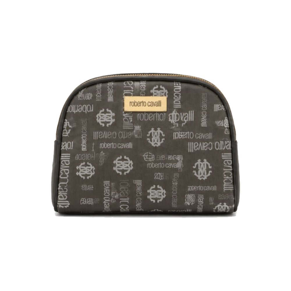 Roberto Cavalli Monogram Cosmetic Pouch In Black/Grey