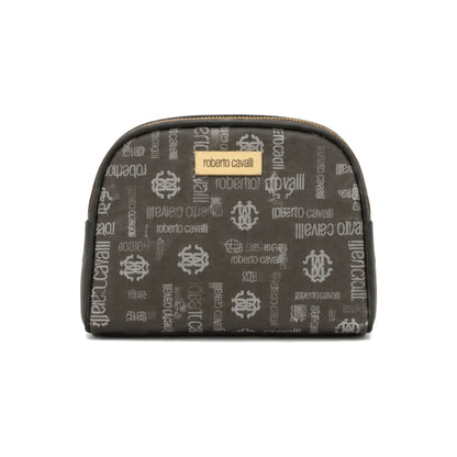 Roberto Cavalli Monogram Cosmetic Pouch In Black/Grey